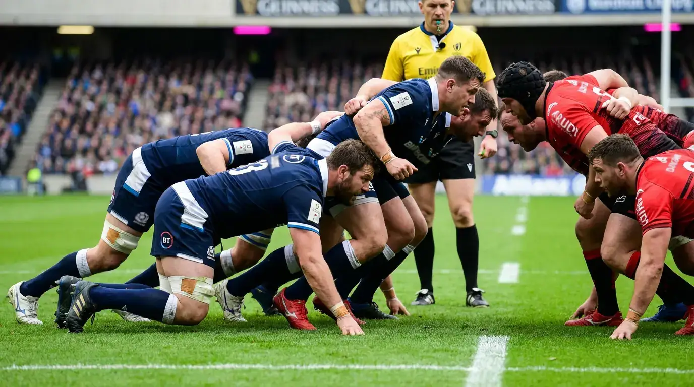 Joueurs de rugby en action lors d'un match de Top 14 avec le ballon ovale